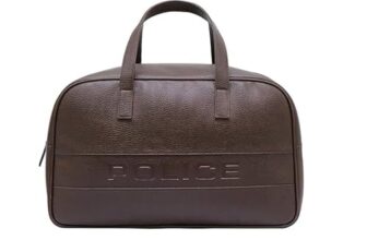 Police Men’S Brown Vegan Leather 40 L Duffle Bag | Premium Travel & Gym Bag | Top Handle Carry | Spacious & Durable Design (Dark Brown)
