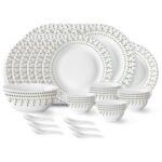 Larah By Borosil Ora Gold Fluted Series Opalware Dinner Set Of Plate, Veg Bowls, Soup Bowl, Spoons, Serving Bowl And Oval Rice Plate | Bone-Ash Free Crockery Set For Dining (White, 33 Pieces)