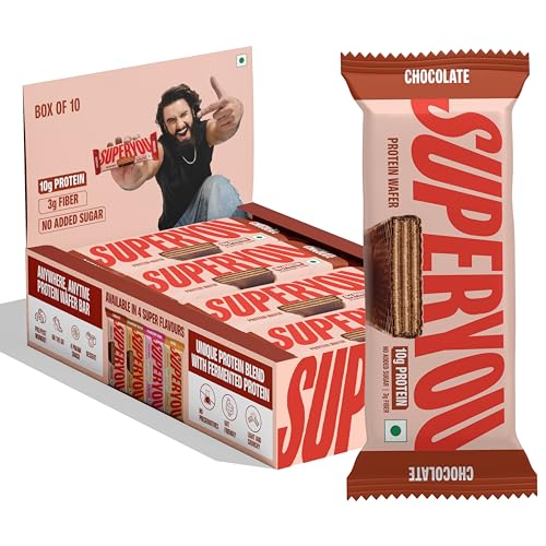 Superyou Chocolate Protein Wafer Bars (Pack Of 10)|10G Protein, 3G Fiber, No Added Sugar|Yeast Fermented Protein|Energy Bars|Crunchy Wafer Bar|100% Vegetarian|No Palm Oil|400G