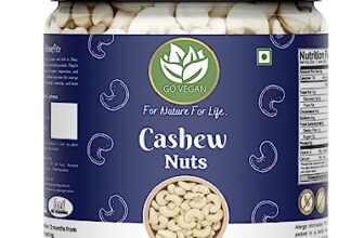 Go Vegan Raw Cashew W320 Grade 1Kg | Kaju | Premium Whole Cashews | Whole Crunchy Cashews Jar Pack