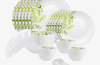 Cello Pack Of 34 Opalware Dazzle Oleander|Crockery Set | Dinner Set(White, Microwave Safe)