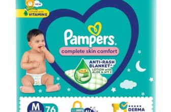 Pampers Complete Skin Comfort Pants, (M) 76 Count, Anti-Rash Blanket, Lotion With Vitamin E & Aloe Vera, Medium, 7-12Kg