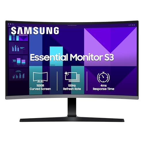 Samsung 32″ (80 Cm) S3 1500R Curved Monitor|Fhd 1920 X 1080|100 Hz|4 Ms|Ports-Hdmi,Vga|Game Mode|Eye Saver Mode|Ls32D390Gawxxl||Wall Mountable|Black