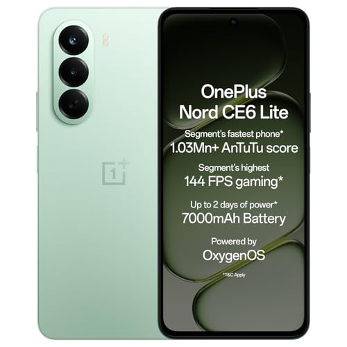 Oneplus Nord Ce6 Lite | 8Gb+128Gb | Vivid Mint | Segment’S Fastest Dimensity 7400 Apex Processor | 7000Mah Battery | Segment’S Highest 144Hz Refresh Rate | 50Mp Main Camera, 4K Video Recording