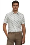 Men White Print Half Sleeves Formal Shirt