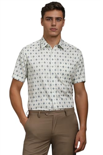 Men White Print Half Sleeves Formal Shirt