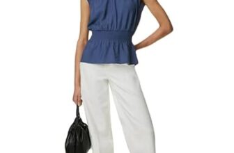 Marks & Spencer Crew Neck Smocked Shirred Detail Blouse Blue