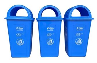 Fiable Cleantech 90L Blue Dome Shape Plastic Dustbin – Pack Of 3 | Large Outdoor Trash Can For Residential & Office