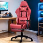 Baybbaybee Drogo Multi-Purpose Ergonomic Gaming Chair With 7 Way Adjustable Seat, Pu Leather, Head & Usb Massager Lumbar Pillow | Home & Office Desk Chair With Full Reclining Back & Footrest(Wine Red)