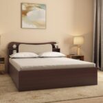 Nilkamal Daffodil Wooden Queen Bed With Box Storage | Designer Headboard With Storage | Engineered Wood | 1 Year Warranty | Walnut