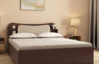 Nilkamal Daffodil Wooden Queen Bed With Box Storage | Designer Headboard With Storage | Engineered Wood | 1 Year Warranty | Walnut