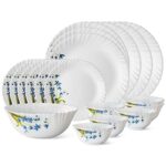 Larah By Borosil Lavender Opalware Dinner Set (White) – 19-Pieces