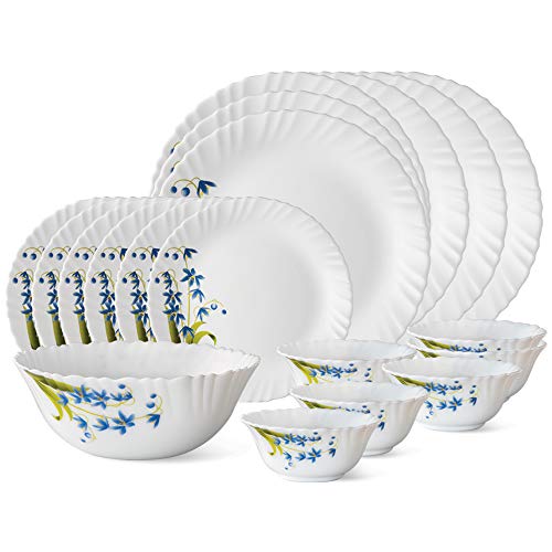 Larah By Borosil Lavender Opalware Dinner Set (White) – 19-Pieces