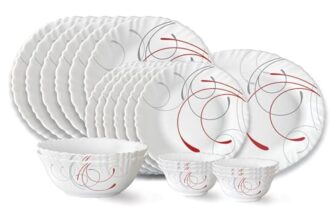 Larah By Borosil Boro Fluted Series Opalware Dinner Set | 21 Pieces For Family Of 6 | Microwave & Dishwasher Safe | Bone-Ash Free | Crockery Set For Dining & Gifting | Plates & Bowls | White
