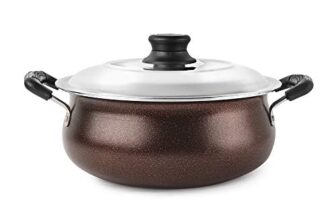 Cello Non Stick Induction Compatible Gravy/Biryani Handi With Stainless Steel Lid, 2.5 Ltr, Brown, 2.5 Liter