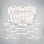La Opala Opal Glass Crockery | For Family Of 6 | Dinner Set 35 Pcs Spring Meadows | Plates & Bowls For Dining | Microwave Safe | 100% Vegetarian | Extra Strong | Extra Light & White