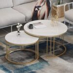 Home Sparkle Nesting Coffee Table Set Of 2, Couch Table, Sled Nesting Table With Engineering Wood Top And Metal Frame For Living Room Bedroom | Big : 21″ X 21″ X 18″, Small : 16″ X 16″ X 16″