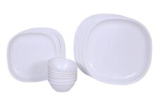 Signoraware Bpa Free Plastic Square Dinner Set | Microwave Safe | Unbreakable & Lightweight | Odor-Free | Great For Parties & Gatherings | Ideal For Regular Home Meals (Set Of 24 Pcs | White)
