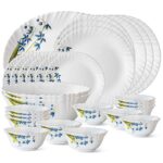 Larah By Borosil Fluted Series Lavender Opalware Dinner Set | 27 Piece For Family Of 6 | Microwave & Dishwasher Safe | Bone-Ash Free | Crockery Set For Dining & Gifting | Plates & Bowls | White