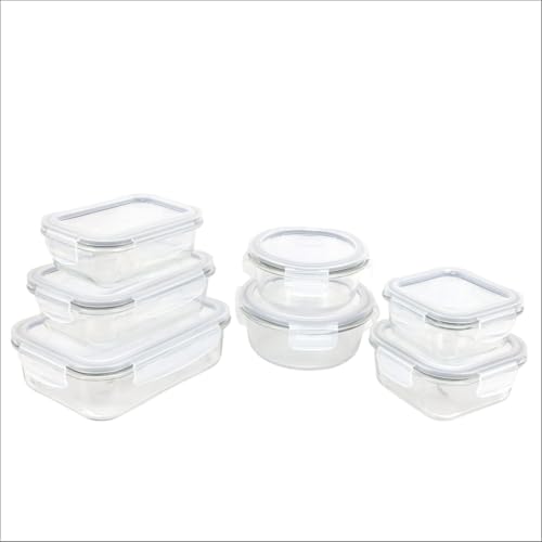 Signoraware Safe N Store Glass Container | Airtight & Leakproof | Microwave Safe | Ideal For Office Lunch, Meal Prep & Kitchen Storage (320Ml+520Ml+400Ml+620Ml+370Ml+640Ml+1.04Ltr | Setof7 | Clear)