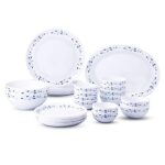 Larah By Borosil – Moon Series, Skyleaf 27 Pieces Opalware Dinner Set, White