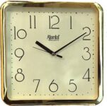 Ajanta Designer Plastic Small Square Battery Operated Wall Clock With Large Numbers (23.9 X 23.9 X 3.2 Cm, Quartz, Gold)