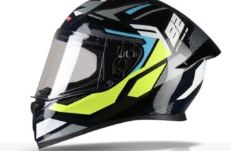 Tvs Racing Titan Series Full Face Helmet For Men | Premium Bike Helmets With Abs Shell, Uv Paint | Quick Release System | Aerodynamic Design | Dot & Isi Certified (Blue & Yellow, L)
