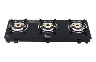 Thermador Ecoflame Gas Stove 3 Burners Auto Ignition | Brass Plated Burners | 3 Burner Gas Stove Glass Top | Lpg Compatible | Isi Certified | 1 Yr Manufacturer Warranty