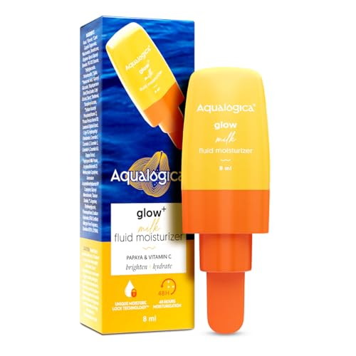 Aqualogica Glow+ Milk Fluid Moisturizer Lotion – 8Ml | Lightweight Milk-Like Texture | Brightens Skin | 48Hr Deep Moisturization