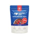 25G High Protein Chocolate Oats By Nourish You 1Kg Plant Based Protein | Made With Rolled Oats , Cocoa Powder , Almonds , Raisins & Soy Protein | High Protein Oatmeal Breakfast Cereal | 11G Fibre | No Artificial Colours, No Preservatives , No Artificial Flavours