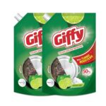 Giffy Liquid Dishwash Gel 900Ml(Pack Of 2) | Green Lime And Active Salt | 50% More Effective | Tough Grease Removal Expert | Turbo Boosters | Mild Fragrance | Removes Tough Malodour | Hand-Safe