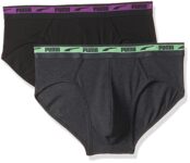 Puma Mens Stretch Brief Wb 01-Pk 2 Black-Dark Gray Heather, S (67647801)