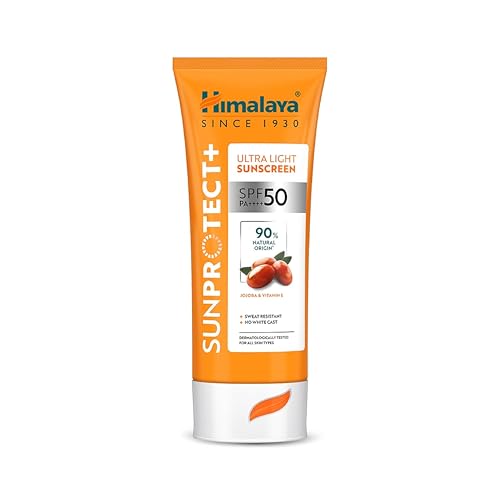 Himalaya Sun Protect+ Ultra Light Sunscreen | 90% Natural Origin Ingredients | In Vivo Tested Spf 50 Pa++++ | Dermatologically Tested For All Skin Types | No White Cast | Sweat Resistant | 50G