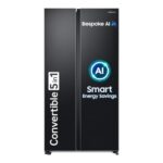 Samsung 653 L, 3 Star, Frost Free, Double Door, Convertible 5-In-1 Digital Inverter, Side By Side Ai Enabled Smart Refrigerator With Wifi (Rs76Cg8003B1Hl, Black Matte/Black Doi)