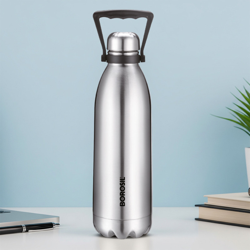 Borosil 24 Hours Hot & Cold Bolt Double Wall Vaccum Insulated Steel Flask Bottle 1000 Ml Steel Bottle(Pack Of 1, Black)