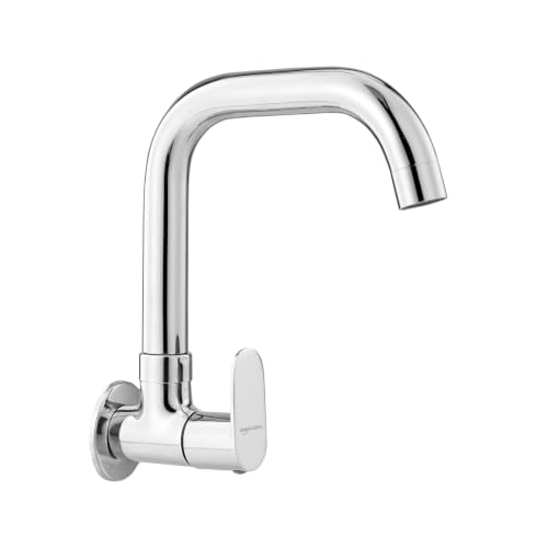 Amazon Basics Rectangular Kitchen Faucet | Cold-Only Single Lever Sink Tap With 360 Degree Swivel Spout | Aerated Water Flow | 15Mm / 1/2 Bsp | Kitchen Use [Chrome]