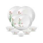 La Opala Opal Glass Crockery | For Family Of 2 | Dinner Set 10 Pcs Pink Florets | Plates & Bowls For Dining | Microwave Safe | 100% Vegetarian | Extra Strong | Extra Light & White