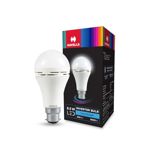 Havells 8.5W Led Emergency Bulb | Shatter Resistant |Cool Day White (6500K) | B22 Led Bulb Base | Inverter Bulb For Home,3 Hours Battery Back Up| Li-Ion Battery | Over Charging Protection