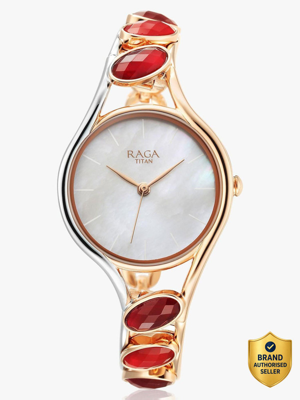 Titan Titan Raga White Mop Dial Silver & Rosegold Metalstrap Analog Watch  – For Women