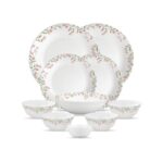 La Opala Opal Glass Crockery | For Family Of 2 | Dinner Set 10 Pcs Spring Meadows | Plates & Bowls For Dining | Microwave Safe | 100% Vegetarian | Extra Strong | Extra Light & White