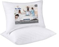 9Villa Hollow Fiber Sleeping Pillow 41X61 Cm (16X24 Inch) Satin Strpe White Fabric Microfiber Pillow Pack/Set Of 2