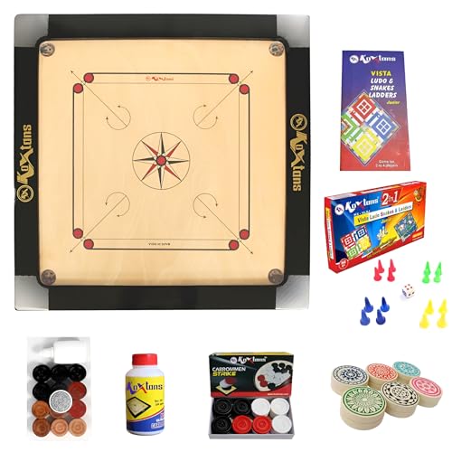 Koxtons – Carrom Board 36 Inch Full Size With 3″ Border & 8 Mm Ply (Premium) With Stricker & Accessories And Vista 11 Inch Chess Conquer Gift Set