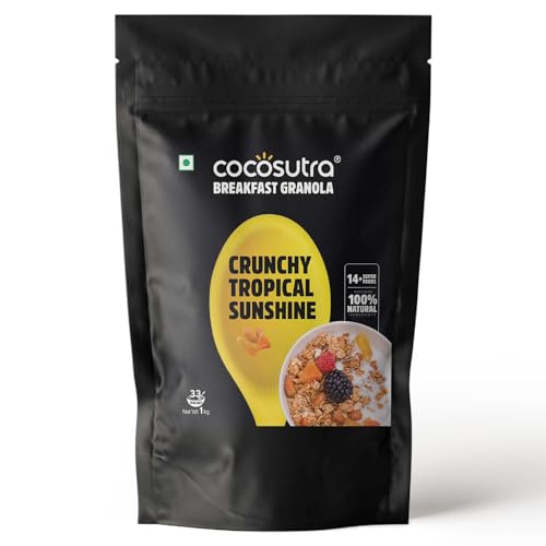 Cocosutra Crunchy Tropical Sunshine Breakfast Granola 1 Kg | Made With Natural & Gluten Free Ingredients | High Protein Cereal With Oats, Nuts, Seeds And Dry Fruits | Lightly Sweetened With Jaggery