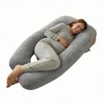 Amazon Basics Full Body Pregnancy Pillow For Maternity,Baby Nursing,Full Body Support-|Perfect Baby Shower Gift|U-Shaped-Washable Cover With Zip – Grey, Velvet
