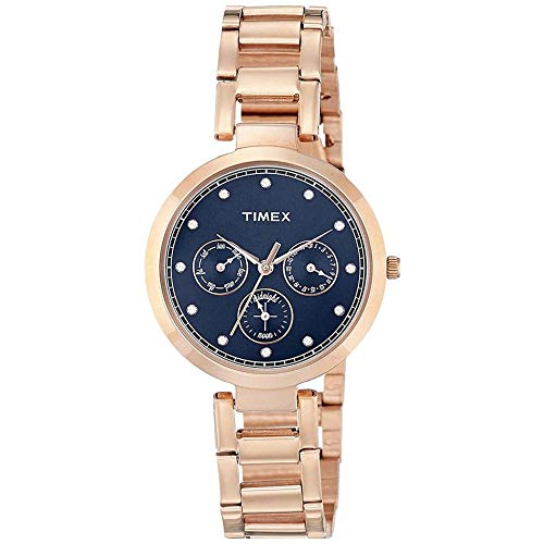 Timex Analog Watch For Women With Blue Round Dial & Rose Gold Stainless Steel Bracelet Band Water Resistant Women’S Wrist Watches – Tw000X215