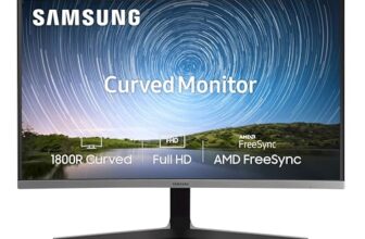 Samsung 27-Inch(68.5Cm) Fhd, 1800R Curved 1,920 X 1,080 Led Monitor, Va Panel, Slim Design, Amd Freesync, Flicker Free, Hdmi, Audio Port (Lc27R500Fhwxxl, Dark Blue Gray)