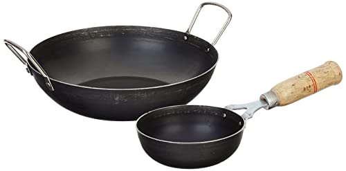 Amazon Brand – Solimo Sheet Metal Iron Cookware Set Of 2 Pc (Induction Base Kadai 24 Cm Dia, Tadka Pan 13 Cm Dia) 100% Toxin-Free, Naturally Non-Stick, Long Lasting