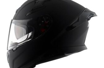 Axor Apex Solid Isi Ece Dot Certified Matt Black Full Face Dual Visor Helmet For Men And Women With Pinlock Fitted Outer Clear Visor And Inner Smoke Sun Visor Dull Black(L)