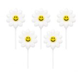 Trend N Art Smiley Flower Birthday Candles For Cake Decoration, Pack Of 5, Flower Shape Decorative Cake Candles, Natural Wax Party Candles For Birthday, Anniversary, Baby Shower & Celebration (White)