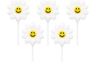 Trend N Art Smiley Flower Birthday Candles For Cake Decoration, Pack Of 5, Flower Shape Decorative Cake Candles, Natural Wax Party Candles For Birthday, Anniversary, Baby Shower & Celebration (White)